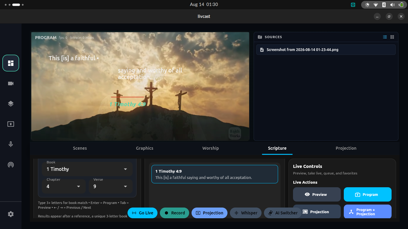 LivCast Studio scripture projection interface